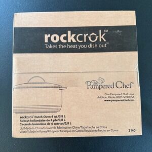 Pampered Chef Rockcrok Dutch Oven 4qt Black Ceramic Cookware 3140 NIB